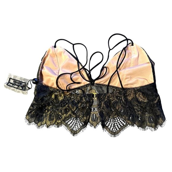 Lace & Metallic Esme Bralette Foil Lace For Love & Lemons Skivvies Black Gold - Picture 2 of 9